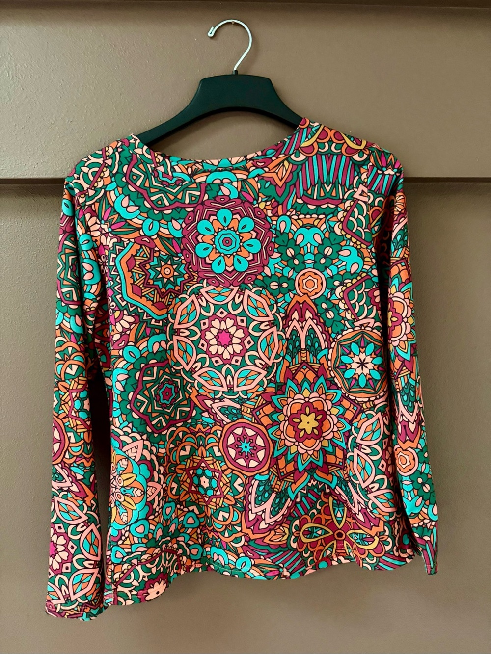 Boho Floral Mosaic Long-Sleeve Top - Teal Multi